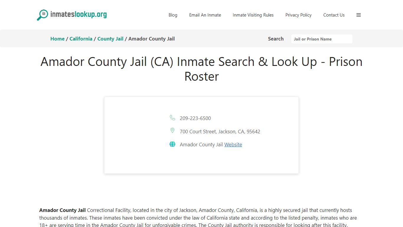 Amador County Jail (CA) Inmate Search & Look Up - Prison Roster