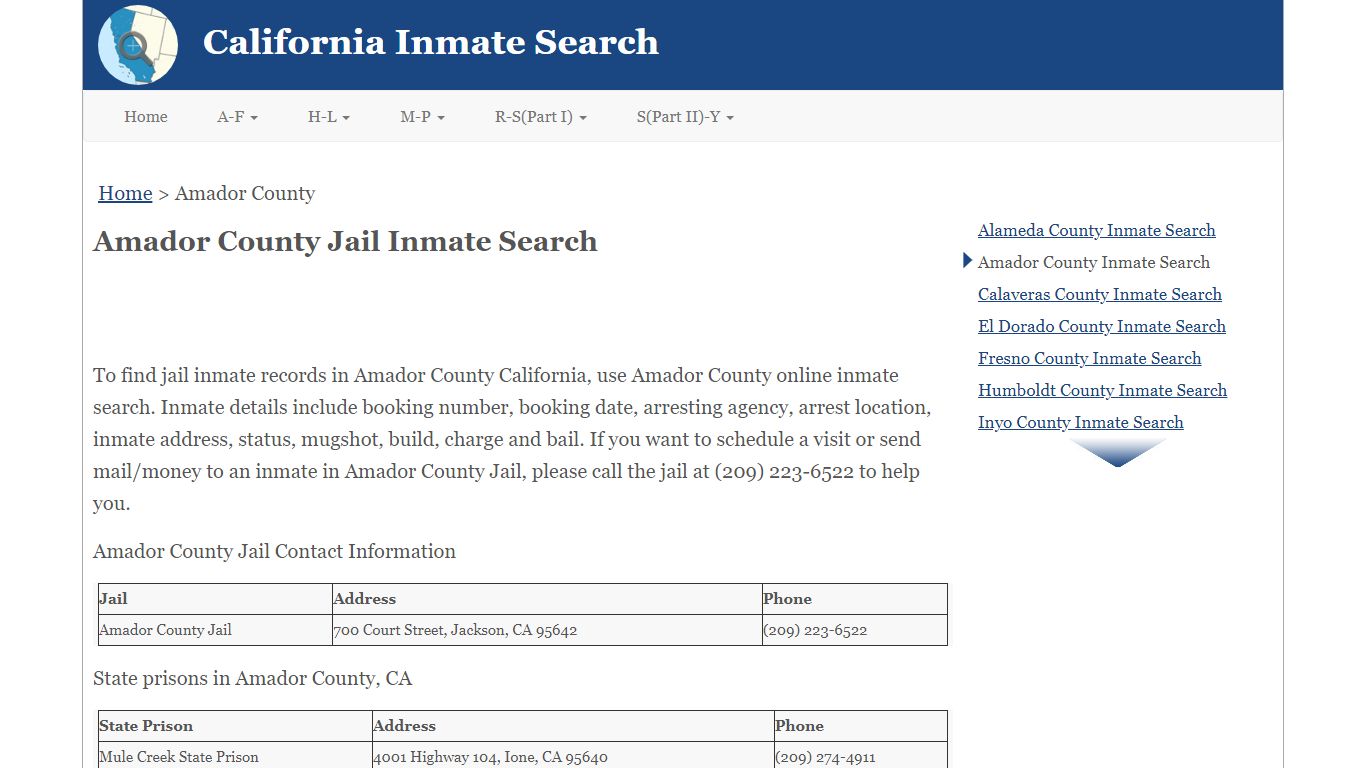 Amador County Jail Inmate Search